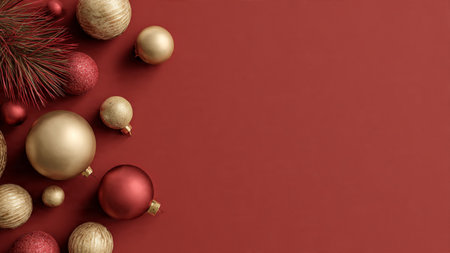 Retro holiday decoration featuring distressed red textures and warm vintage gold pieces.