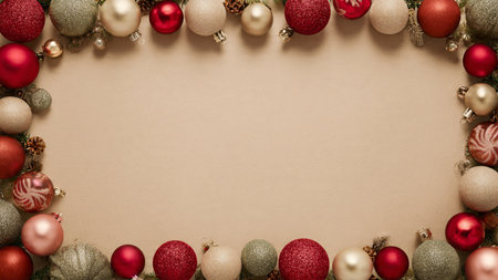 Cozy Christmas still-life with warm lighting, vintage ornaments, and rustic gift packaging.