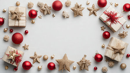 Old-world Christmas arrangement with textured red surfaces and antique gold elements.
