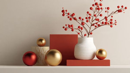 Professional marketing-ready frame with holiday ornaments forming a neat outer border.の写真素材