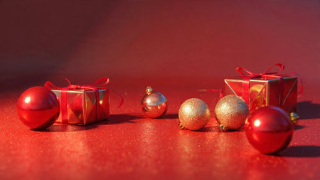 Antique Christmas look combining textured red layers and weathered gold ornaments.