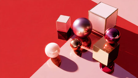 Simple modern red-and-gold holiday theme with geometric balance.
