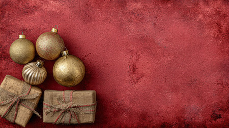 Clean Christmas frame design using ornaments to form a stylish border around an open central space.の写真素材