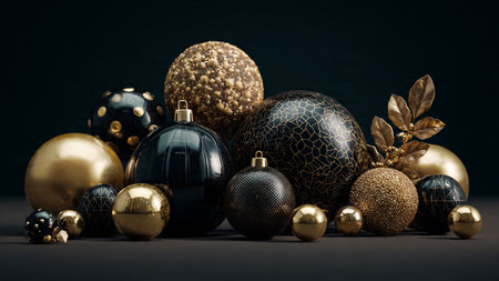 Futuristic Christmas design with sleek metallic finishes and gradient red tones.の写真素材