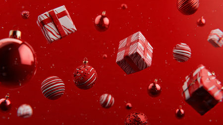 Modern red-and-gold holiday layout featuring balanced simplicity and contemporary charm.の写真素材