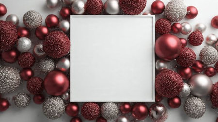 Dark red Christmas scene with glowing gold accents and sparkling holiday elements.の写真素材