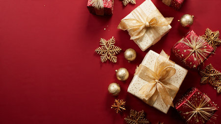 Clear commercial Christmas frame with ornaments marking the border around open central space.の写真素材