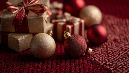 Sparkling holiday layout with gold glitter trails and reflective ornaments.