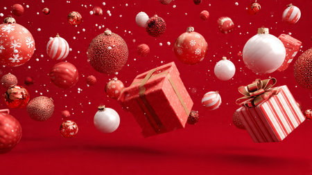 Professional Christmas layout forming a clean border with holiday ornaments.の写真素材