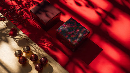 Clean promotional Christmas frame with organized ornament borders creating a central focus.