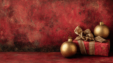 Modern simplified holiday theme using red-and-gold tones arranged symmetrically.の写真素材