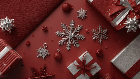 Luxurious red monochrome scene decorated with understated golden touches.の写真素材