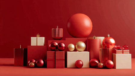 Timeless Christmas border filled with shiny gold stars and classic red decorations.