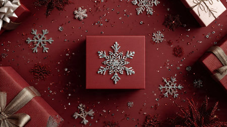 Monochrome red base enriched with gold ornament touches and modern minimalist gift styling.
