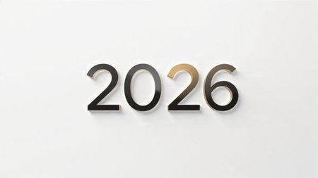 Elegant 2026 background with silver glow edges and minimal sparkle diffusion.