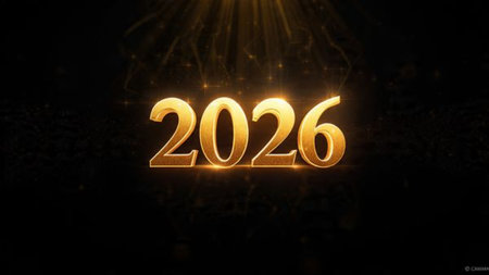 Premium 2026 New Year backdrop with smooth ice-glass reflections and calm winter mood.
