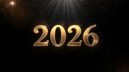 Luxury 2026 winter canvas with crystal-dust particles and clean festive space.