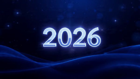 Luxury 2026 New Year visual with pearl frost haze and smooth lighting bloom.