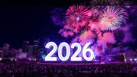 2026 luxury New Year visual with diamond frost shimmer corners and calm glow.