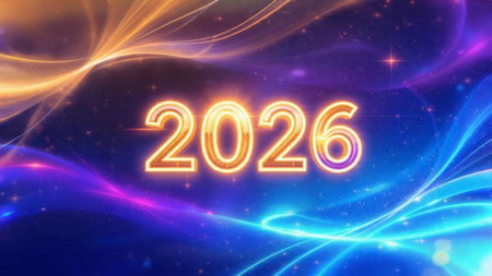 Elegant 2026 background with smooth icy reflections and calm luxury festive mood.