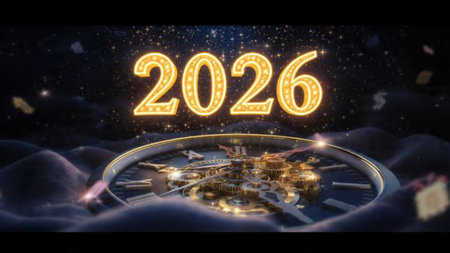 Premium 2026 New Year design with smooth ice-glass lighting reflections, elegant winter palette.