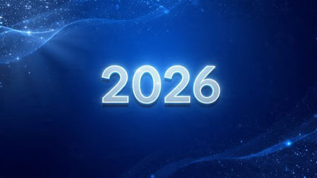 Premium 2026 celebration template with soft cool glimmer bloom and crisp balance.