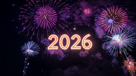 2026 luxury New Year canvas with smooth icy gradients and silver glow arcs.