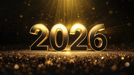 Premium 2026 New Year backdrop with smooth ice-glass reflections and calm winter mood.