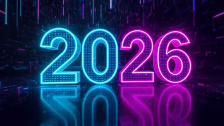Elegant 2026 premium canvas with silver sparkle trails and soft cool glow.