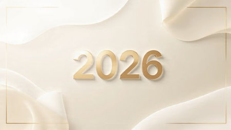 Luxury 2026 greeting canvas with crisp silver frost bloom and clean layout balance.