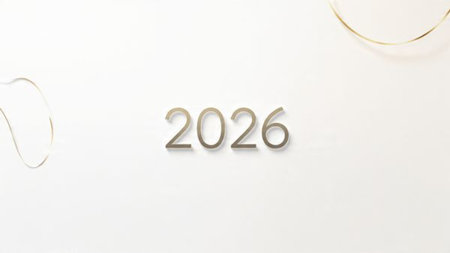 Elegant 2026 celebration visual with frozen sparkle particles and clean layout balance.