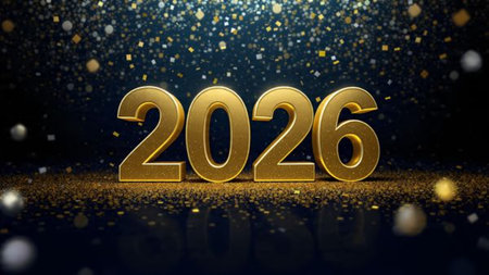 Elegant 2026 celebration backdrop with pearl frost spark corners and clean space.
