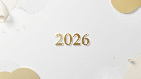 Premium 2026 luxury greeting with silver sparkle trails and cool winter mood, high res.