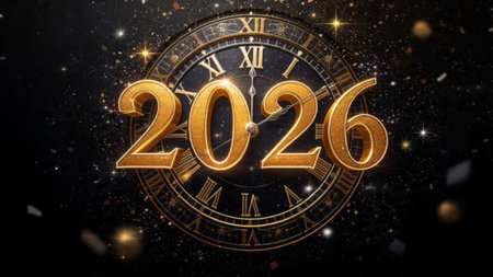 Luxury 2026 celebration design with soft frost sparkle field and clean premium space.