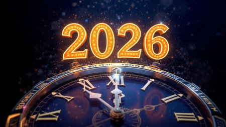 Premium 2026 celebration backdrop with ice-glass light streaks and calm winter elegance.