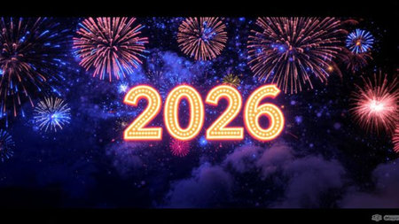 Elegant 2026 luxury background with crisp winter sparkle trails and clean copy space.