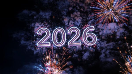 Premium 2026 celebration canvas with soft ice shimmer haze and elegant glow corners.