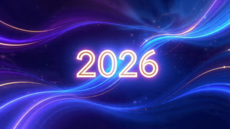 Premium 2026 greeting background with diamond frost spark overlay and cool elegance.