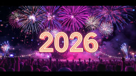 Elegant 2026 premium canvas with silver sparkle haze and crisp design space.