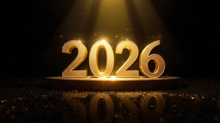 Premium 2026 luxury greeting with icy shimmer corners and soft festive glow.