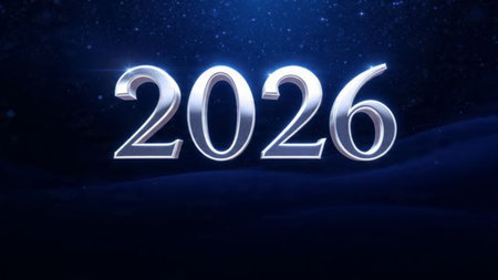 Luxury 2026 New Year design with cool silver glow and minimal sparkle accents, high res.