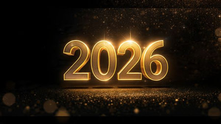 Premium 2026 greeting background with crisp frozen sparkle waves and minimal shadows.