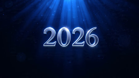 Premium 2026 greeting design with silver frost shimmer field and clean neutral space.