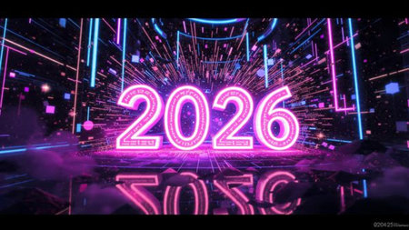 Classy 2026 typography background with frosted ornament edges, icy reflections, luxury festive mood.
