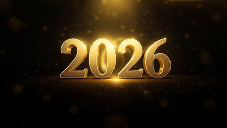 Minimal luxury 2026 New Year composition with gentle glow arc, silver sparkle gradient, clean copy...