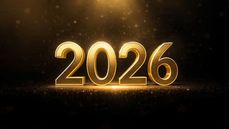 Elegant 2026 background with silver glow edges and minimal sparkle diffusion.