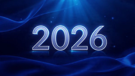 Elegant 2026 celebration visual with frozen sparkle particles and clean layout balance.