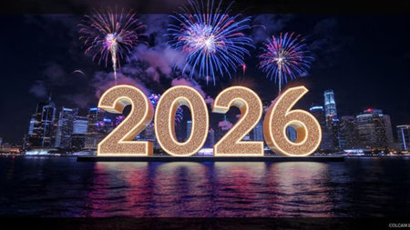 Premium 2026 New Year backdrop with smooth ice-glass reflections and calm winter mood.