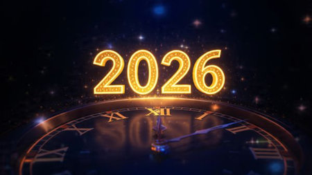 Luxury 2026 winter canvas with crystal-dust particles and clean festive space.