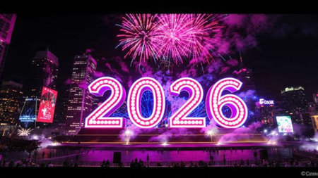 2026 luxury New Year visual with diamond frost shimmer corners and calm glow.
